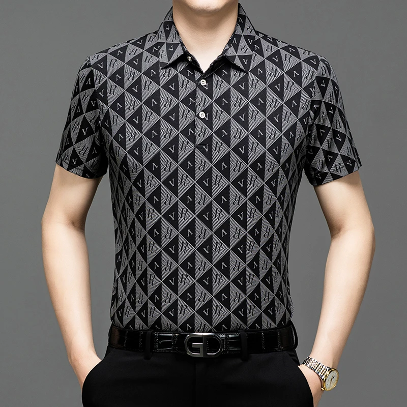 男士冰丝提花POLO衫短袖夏季中年高档半袖商务休闲时尚薄款T恤潮