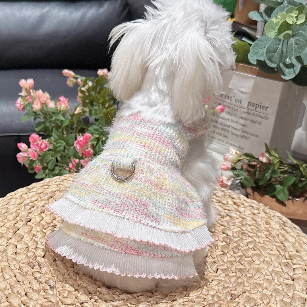 春款宠物服装彩色针织蛋糕背带裙