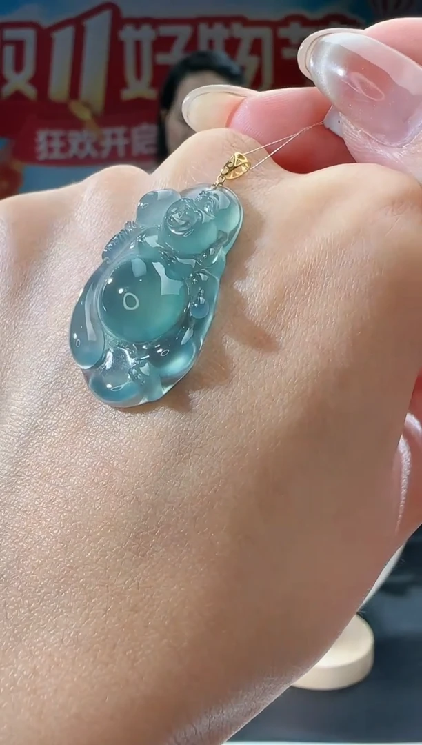 【闪购商品】翡翠吊坠(不含链)18K金镶嵌布袋佛多样性发一