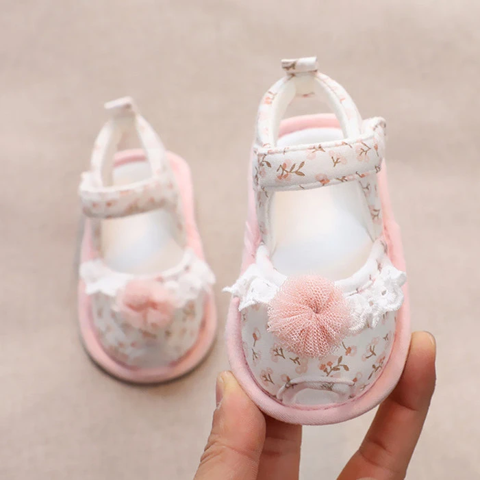 夏季女宝宝汉服凉鞋古风花朵牛筋底学步鞋棉中国风软底婴儿鞋子