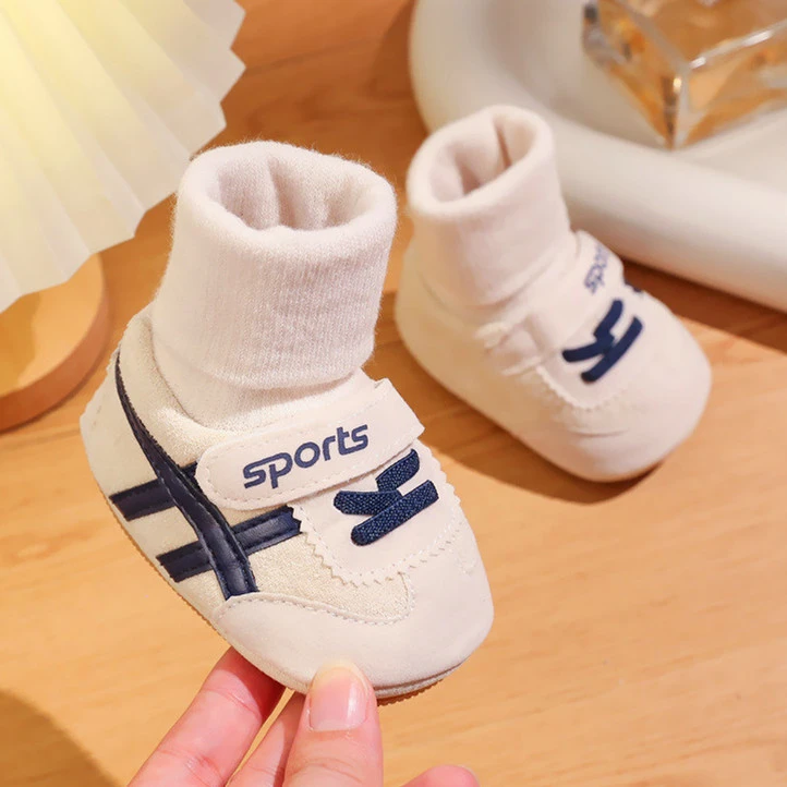 秋冬新生婴儿0-1岁男女宝宝学步软底鞋袜不掉跟保暖夹棉防滑运动2
