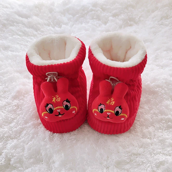 婴儿鞋子冬季加绒防掉保暖鞋0-6-9个月宝宝棉鞋满月新生儿虎头鞋