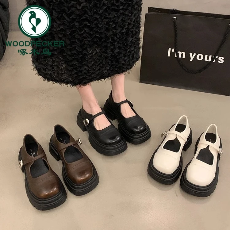 啄木鸟厚底玛丽珍小皮鞋女2025新款春秋学院单鞋法式复古乐福鞋女
