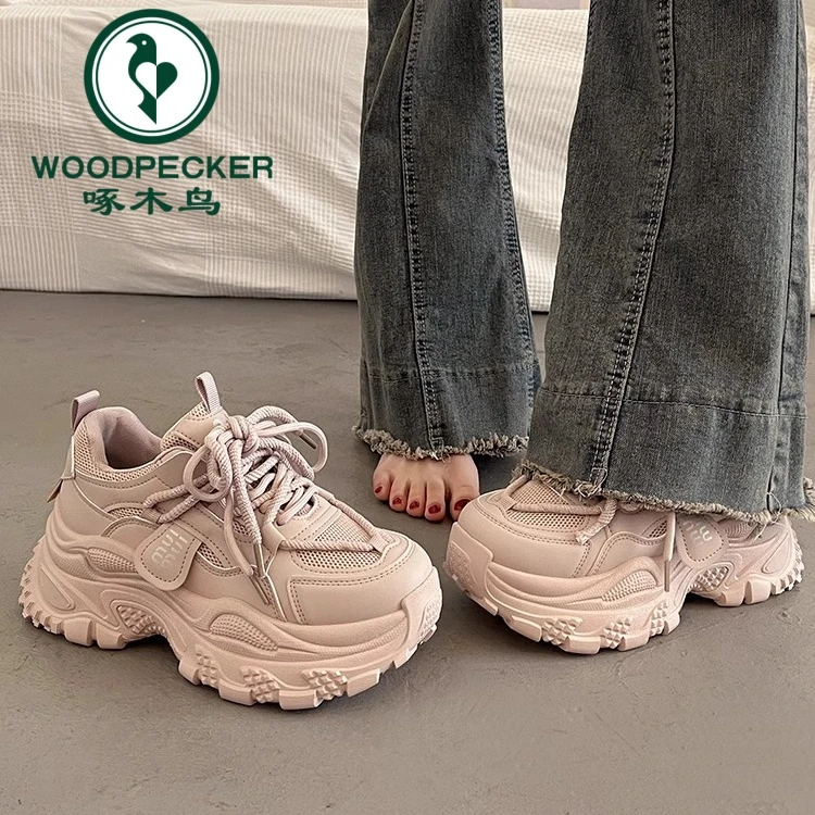 啄木鸟欧洲站厚底老爹鞋女春秋时尚增高2025新款爆款休闲运动鞋女