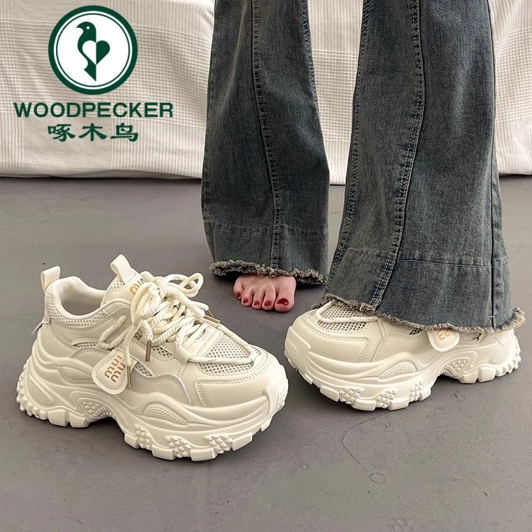 啄木鸟爆款炸街厚底老爹鞋女增高ins潮2025新款春秋网面运动鞋女