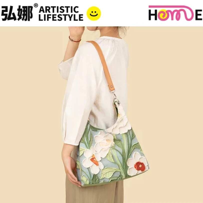 弘娜原创休闲时尚百搭托特包大容量女士手提单肩包布包高级女包