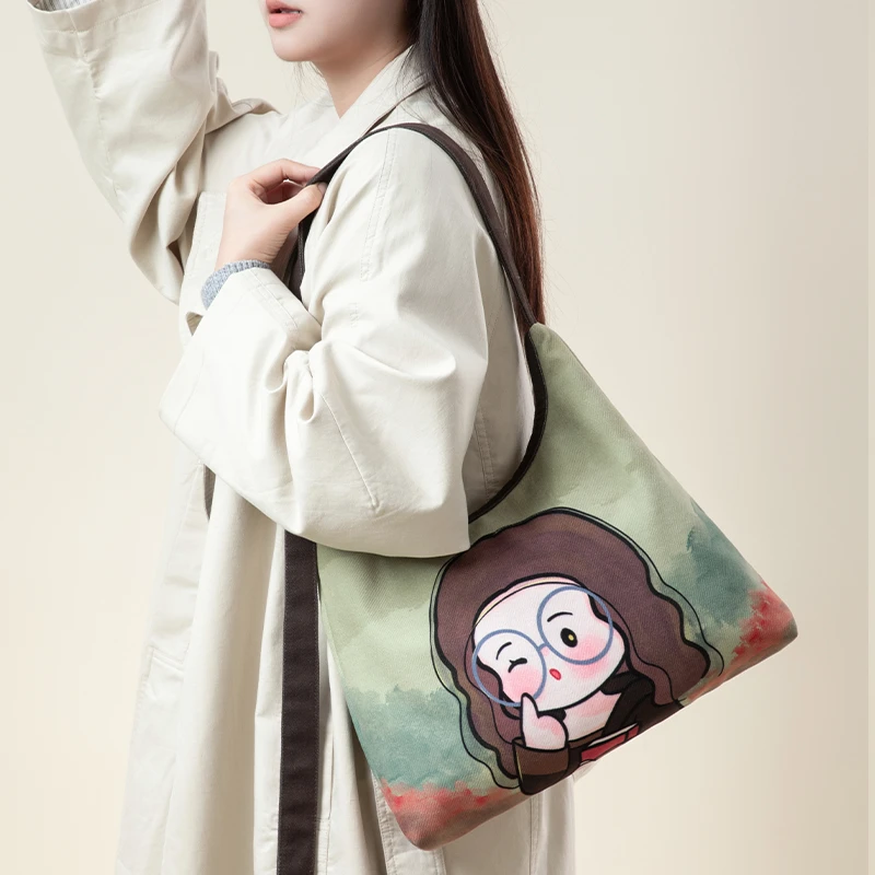 弘娜×皮皮是小羊 原创手绘可爱手拎斜挎包个性托特包女单肩手提包