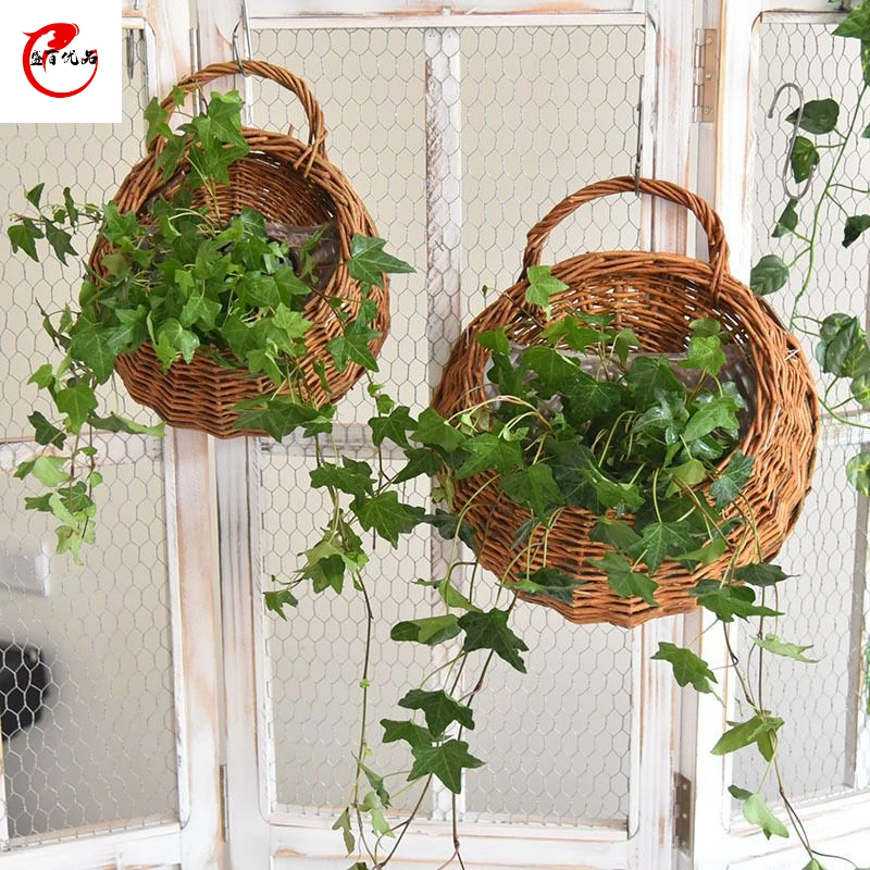挂篮壁挂花盆藤编花篮吊篮编织吊兰墙上悬挂篮子墙壁挂壁壁挂式款