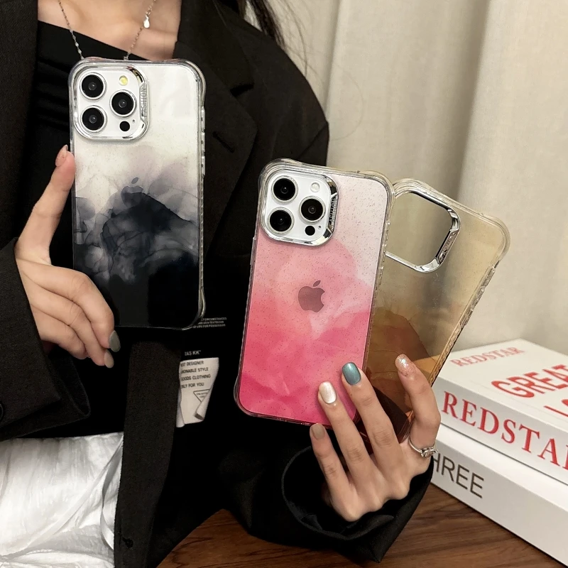 适用苹果16promax手机壳网红渲染风15pro闪粉透明14女款13全包ins