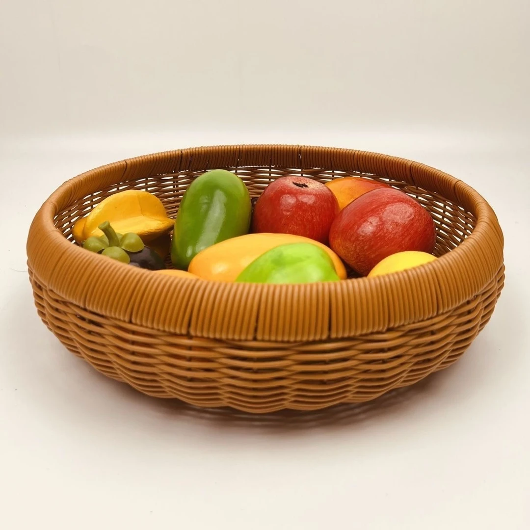 S5【榜一大哥】圆形仿藤家用馒头筐果盘客厅创意简藤约纯手工餐厅编