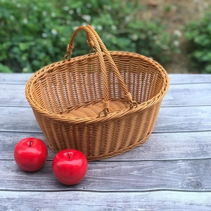 T3椭圆形活耳手提篮仿藤篮手工户外家用超市买菜大容量篮子藤编