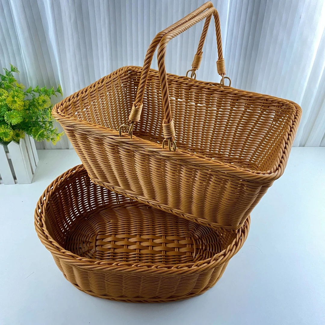 TS2组合摘菜洗菜沥水篮藤编手提篮家用椭圆形长方形储物织筐陈列