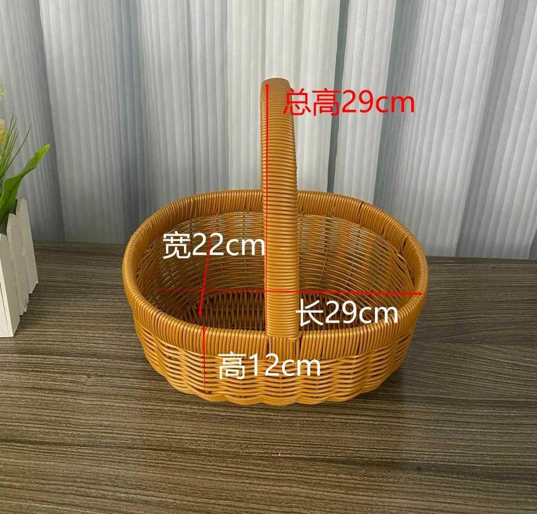 t36南瓜手提收纳篮酒店客厅家用简约摆放圆形藤编纯手工织筐陈列