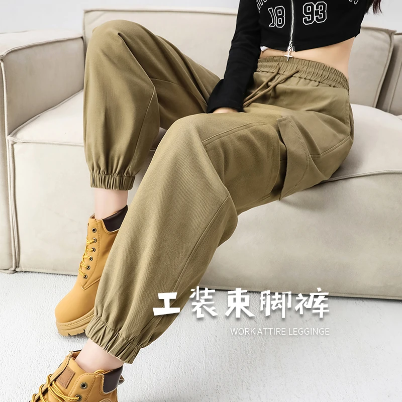 春秋显瘦显高显腿长工装裤女新款高腰百搭运动裤子休闲外穿束脚裤