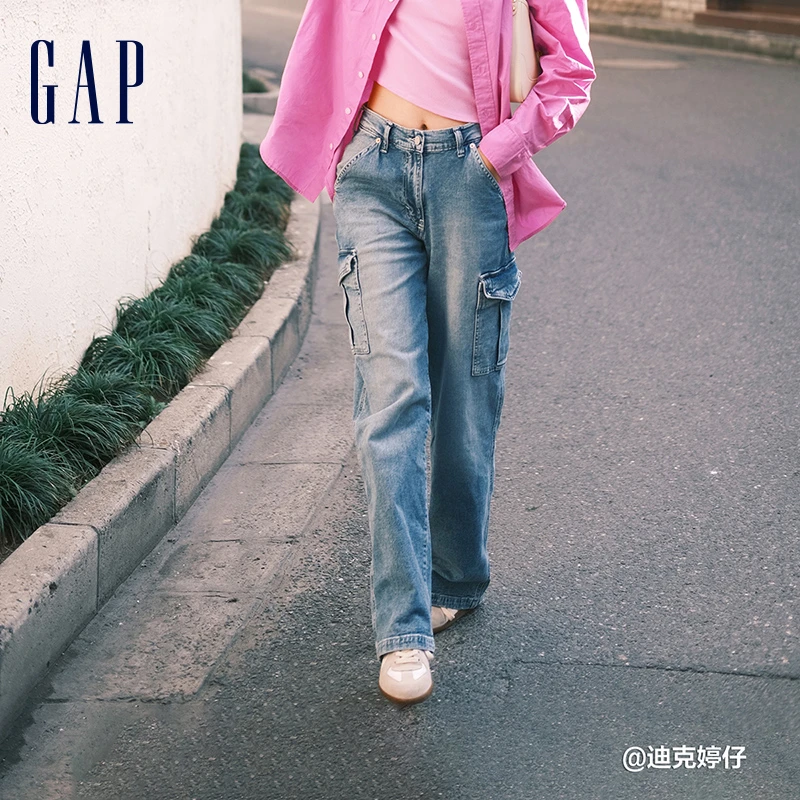 【明星同款】Gap女装秋季工装宽松直筒牛仔裤570930街头做旧长裤