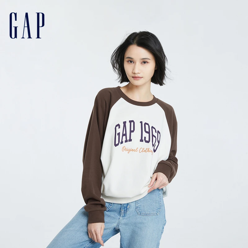 Gap女装秋季LOGO运动宽松美拉德圆领卫衣818984休闲上衣