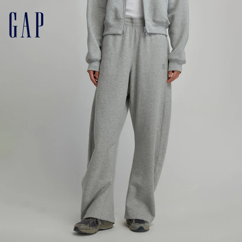 Gap女装秋季2023新款LOGO宽松碳素软磨抓绒卫裤756288阔腿裤长裤