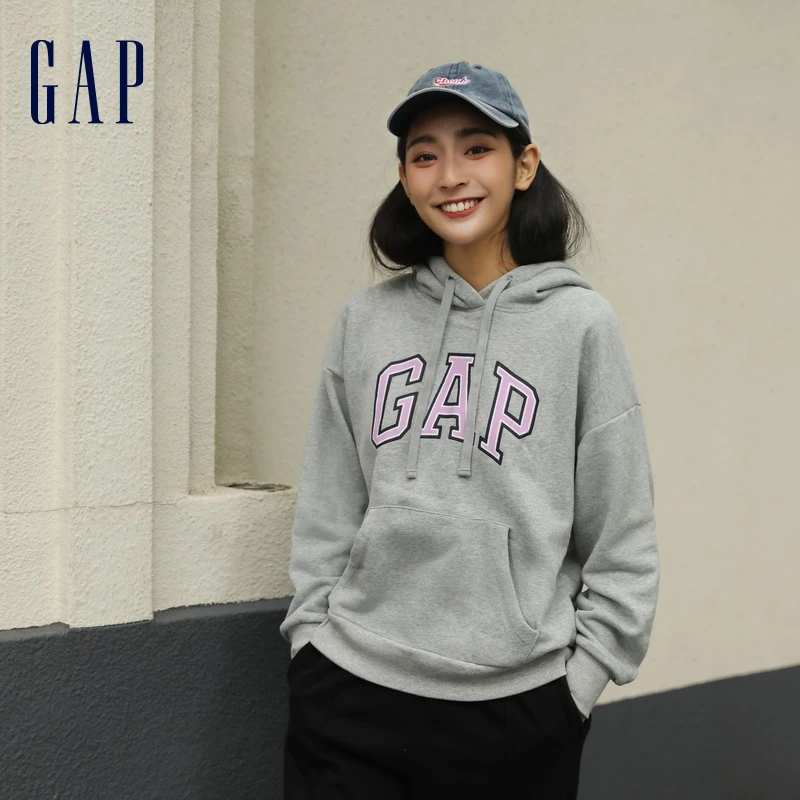 Gap女士卫衣秋冬LOGO碳素软磨抓绒热力感连帽学院风上衣445804