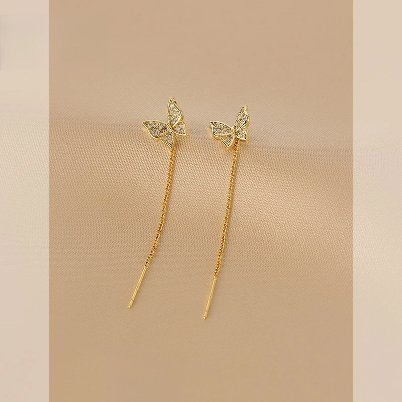 2023新款超仙蝴蝶流苏耳环女百搭时尚气质高级感锆石网红耳线长款
