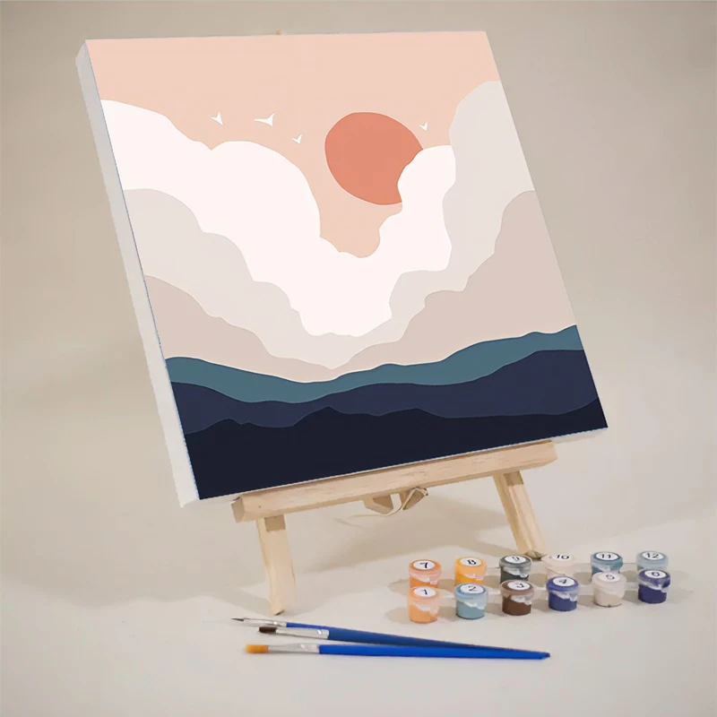 30*30厘米小幅简单数字油画diy抽象风景手绘丙烯颜料手工填充颜色