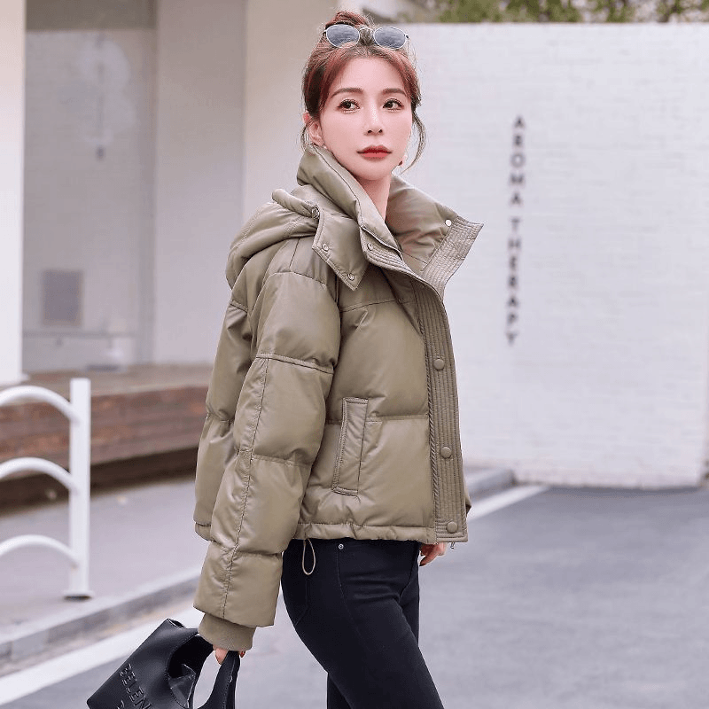 清廷心PU皮羽绒服女2023年冬季新款小个子免洗羽绒加厚保暖外套潮