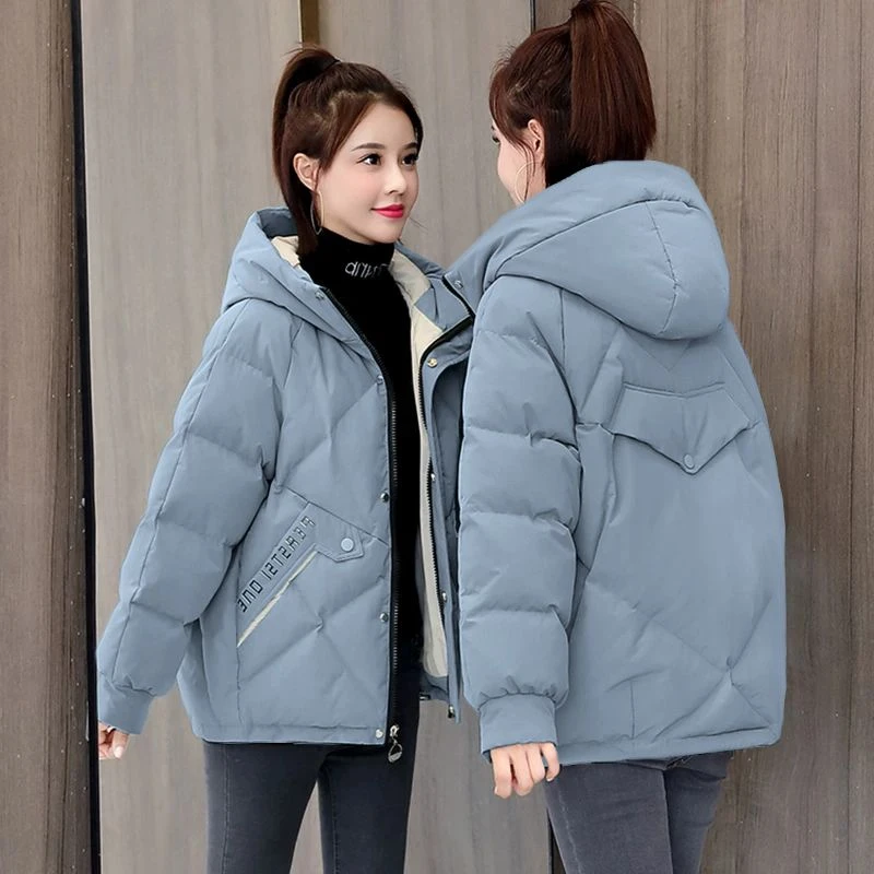 新款羽绒服棉服女冬2023冬季韩版宽松连帽小个子中长款印花棉衣