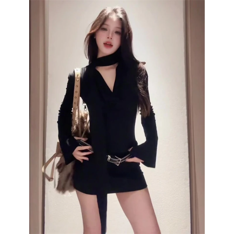 pinkmoon||美式辣妹连衣裙女秋冬季新款设计感包臀短裙女黑色百搭