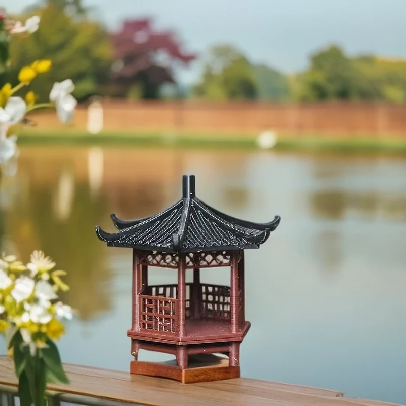 六角（凉亭小摆件装饰）台楼阁国风造景摆件家用挂件微景观造景摆件