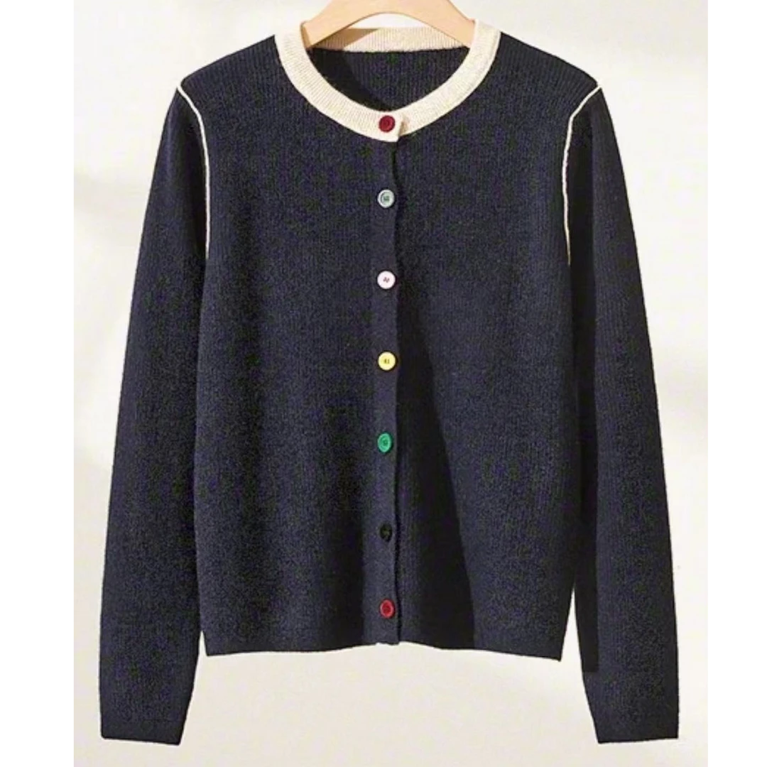 2024秋冬加厚绵羊毛七彩丝绒包扣针织新款女衫XLD-8303