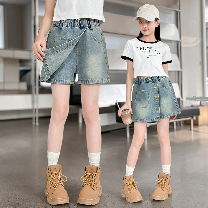 女童牛仔短裤2024新款套装网红儿童中大童洋气T恤夏季外穿裙裤潮