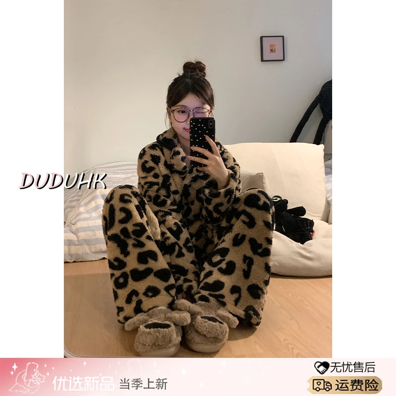 【豹纹印花】女士珊瑚绒睡衣冬款2025年新款加厚法兰绒家居服套装