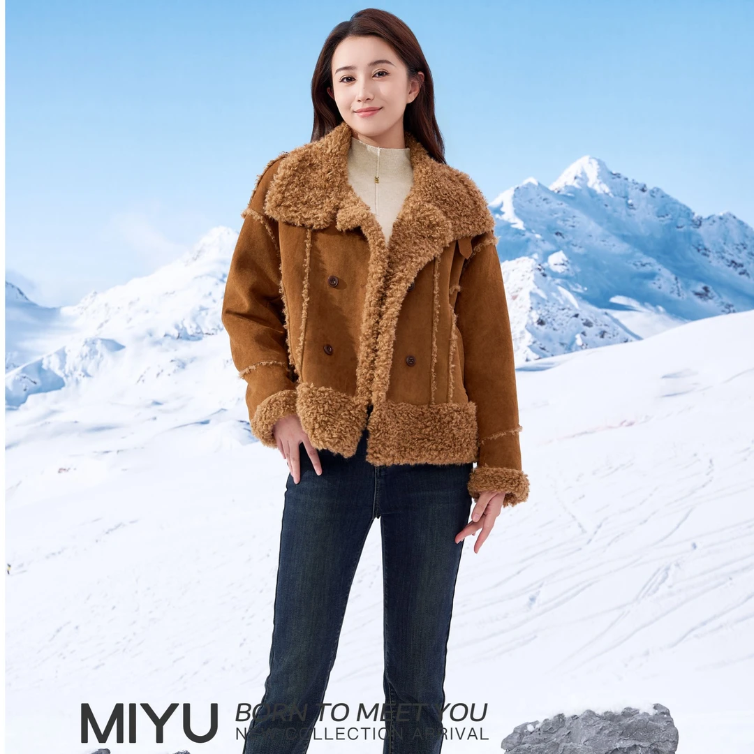 谜遇驼色时尚外套羊羔绒冬季皮毛一体144BAK0301
