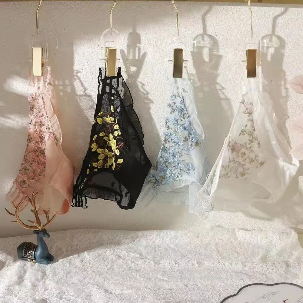 女士2条装【美腰性感三角裤 重工刺绣小叶子】时尚蕾丝透气绣花