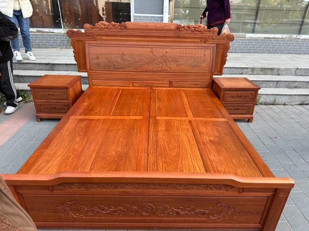 缅花实木丝麟檀雕大床多多2米*1.