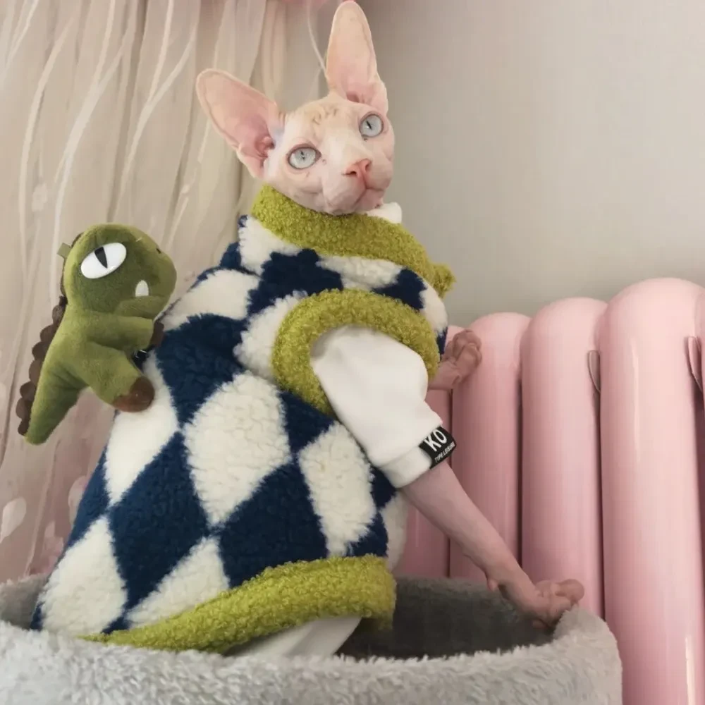 无毛猫斯芬克斯德文宠物猫咪秋冬保暖抗寒毛毛绒背心包邮
