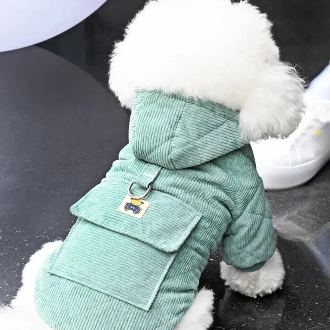 可牵引狗狗衣服冬装泰迪比熊贵宾小型犬冬季加厚保暖背包宠物棉衣