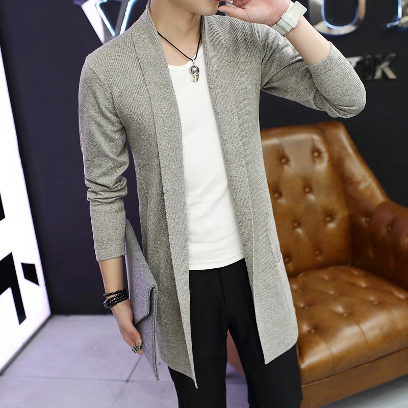 2023春季新款开衫毛衣男针织衫外套男士上衣长款风衣休闲青年