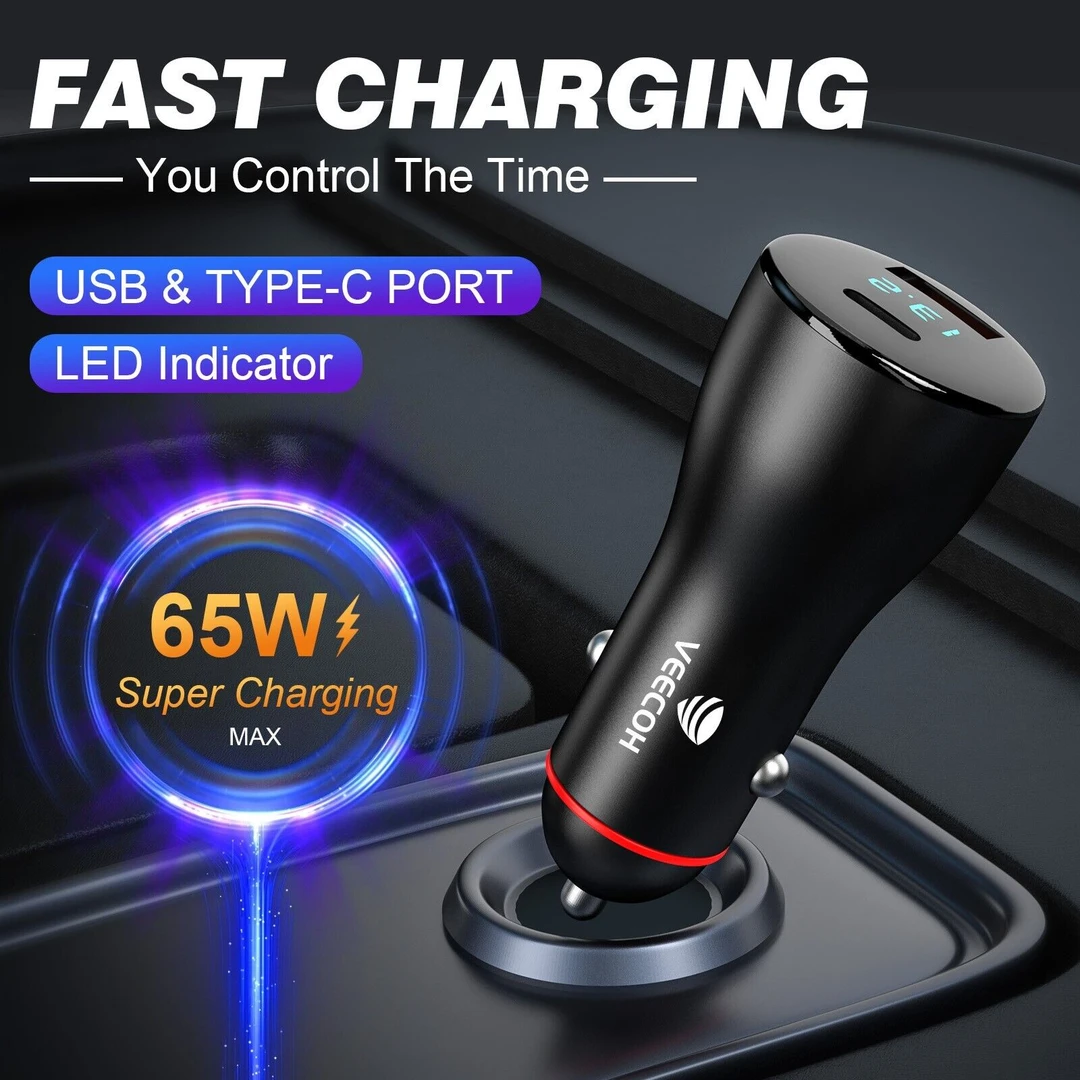 准新品  【姜】中视讯VEECOH 65W车充 Type-C USB双口输出 可充电脑