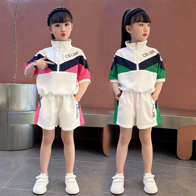 2023女童夏装薄款运动短袖短裤两件套新款套装中大童女孩潮两件套