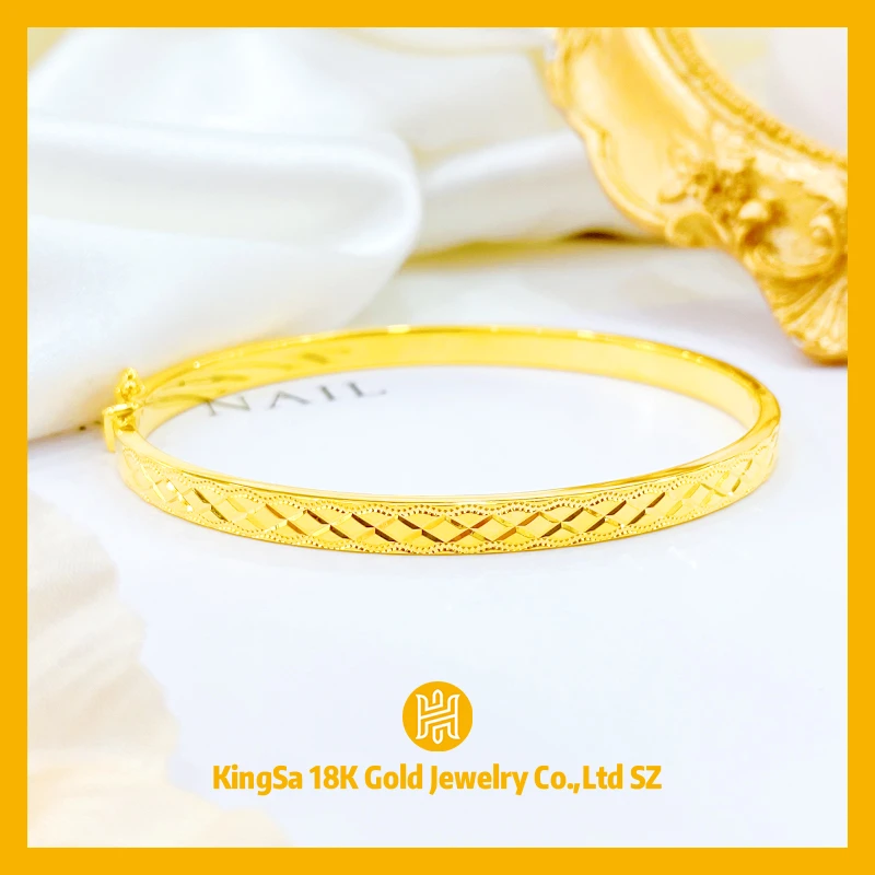 18K金CNC香香菱格4M椭圆贵妃手镯9908轻奢气质百搭菱形简约7-9克