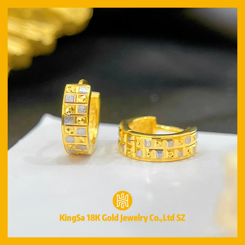 18K黄金黄分色耳扣9960轻奢时尚复古精致小众气质素款1.35-1.55克