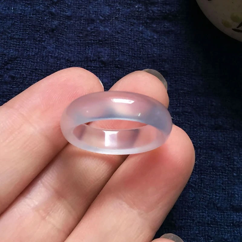 天然白月光马料白玉髓男女情侣素圈戒指高冰冰种玛瑙玉石尾戒配饰