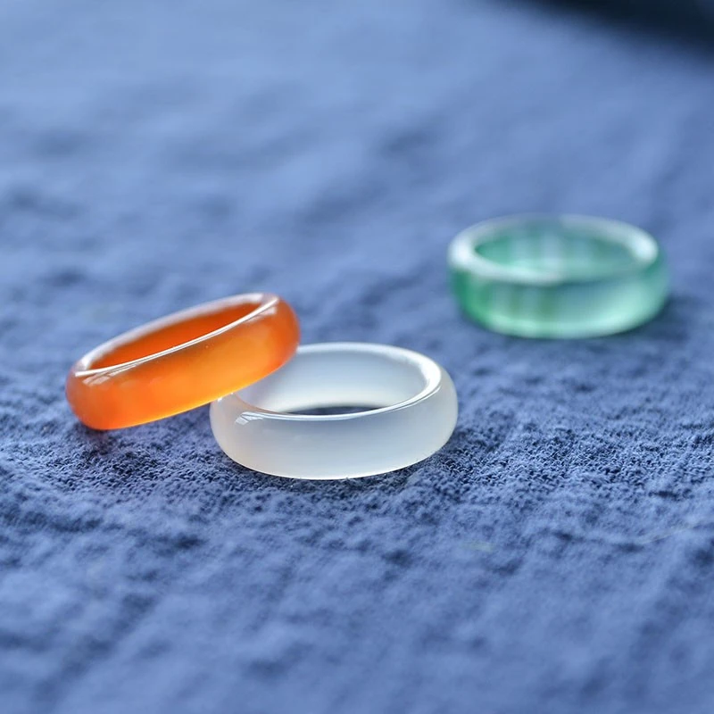 冰 种玉髓玛瑙戒指荔枝冻玉石指环小众食指戒女叠戴