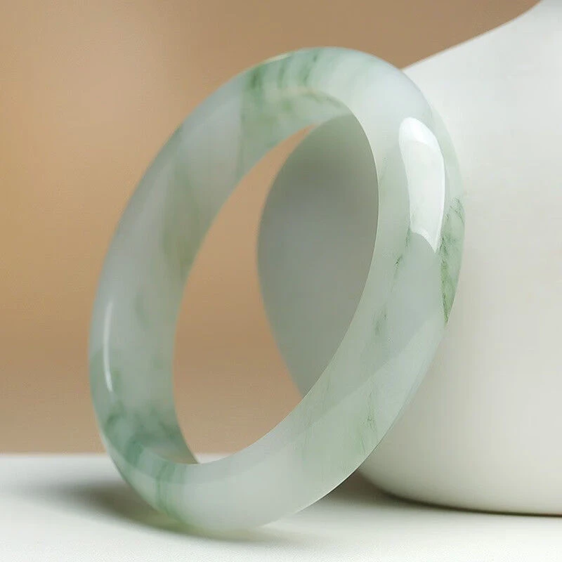 天然新疆天山翠雪翠飘花玉手镯女国风手镯正品玉镯子气质女镯圆条