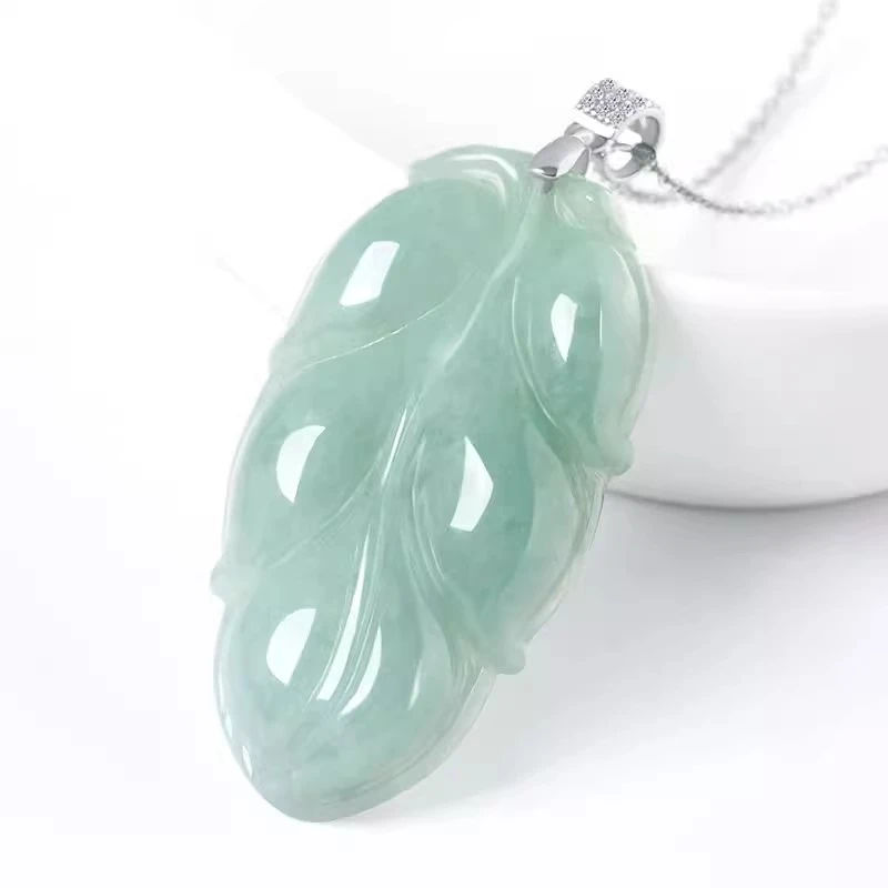 天然A货翡翠金枝玉叶项链真玉女友叶子翡翠吊坠大肚佛女士玉吊坠