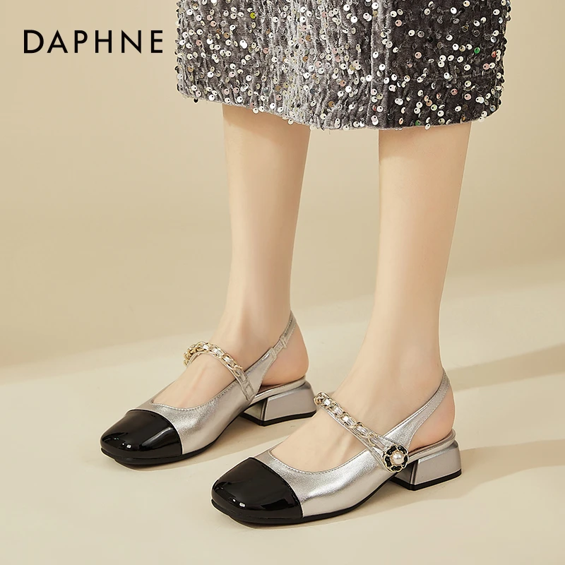 达芙妮法式玛丽珍鞋高跟新款包头凉鞋女粗跟单鞋小香风仙女夏季鞋