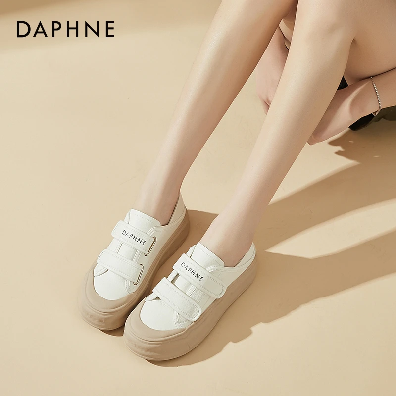 Daphne达芙妮真皮小白鞋女薄荷曼波小众平底休闲软底板鞋魔术贴女