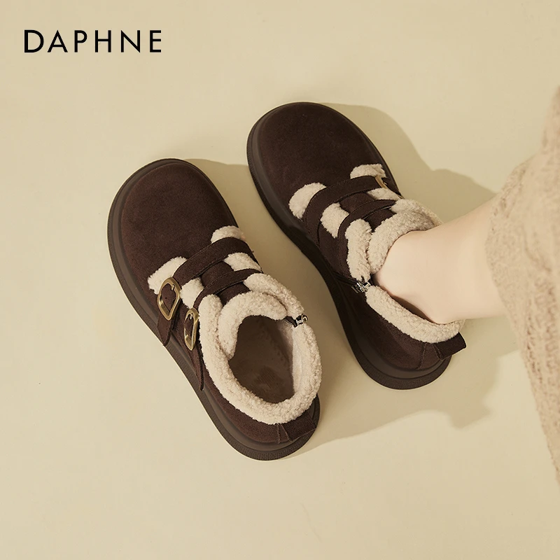 达芙妮厚底雪地靴女鞋秋冬季2025新款加绒加厚高帮复古保暖大棉鞋