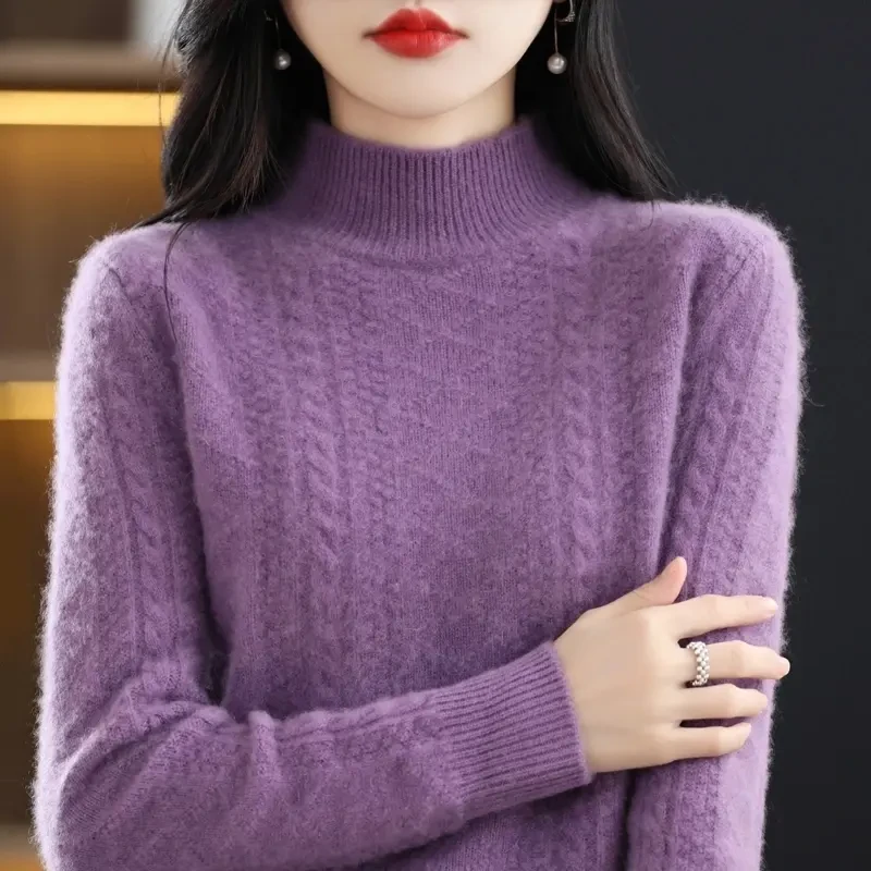半高领纯100羊绒衫女士毛衣百搭宽松显瘦厚款长袖打底针织衫毛衣