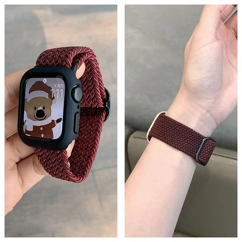 适用苹果AppleiwatchS7S8手表带华强北ultra滑扣编织弹力代通用SE